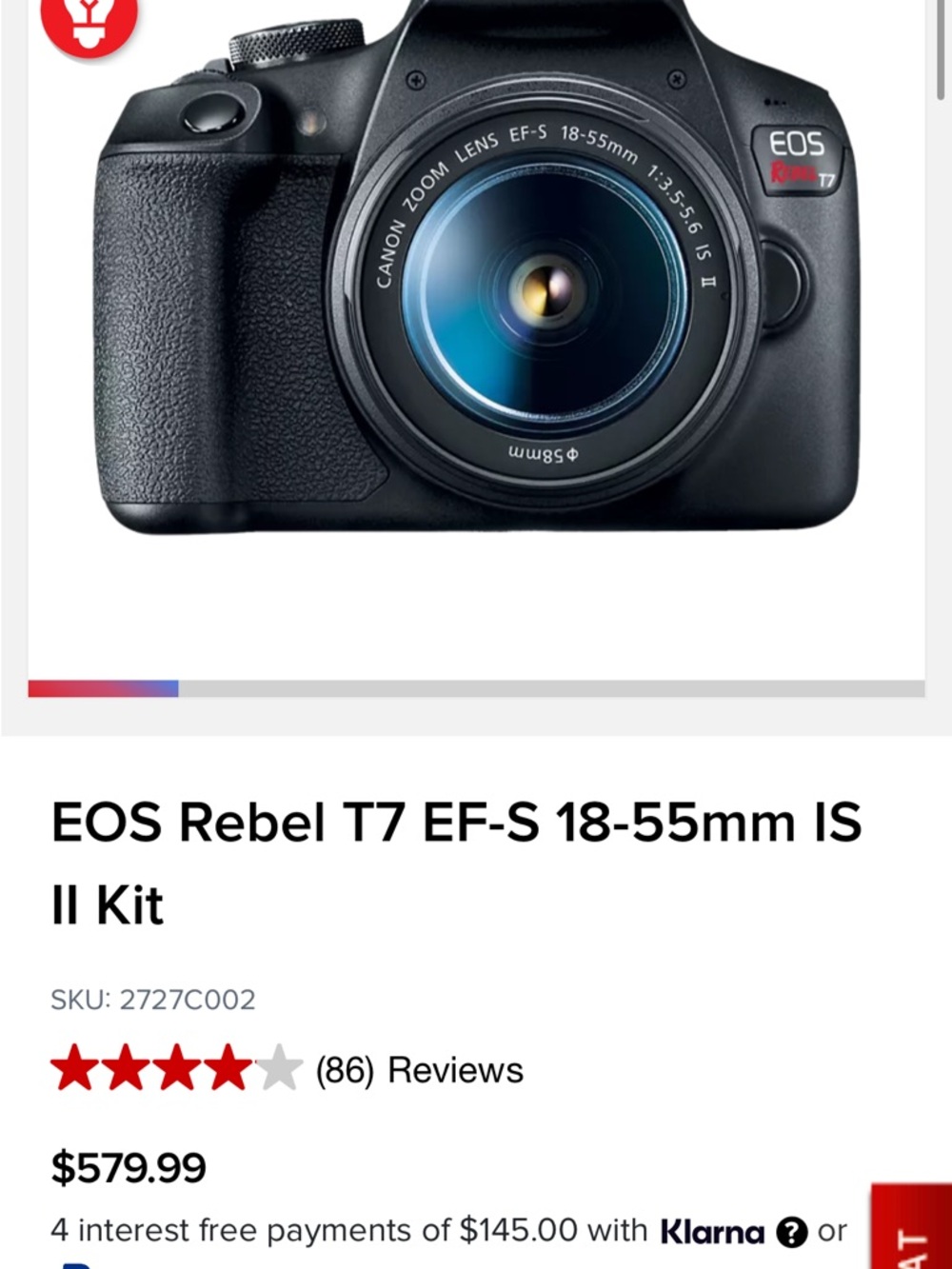 Canon EOS Rebel T7 DSLR Camera Kit - Black & White Box - Picture 10 of 11